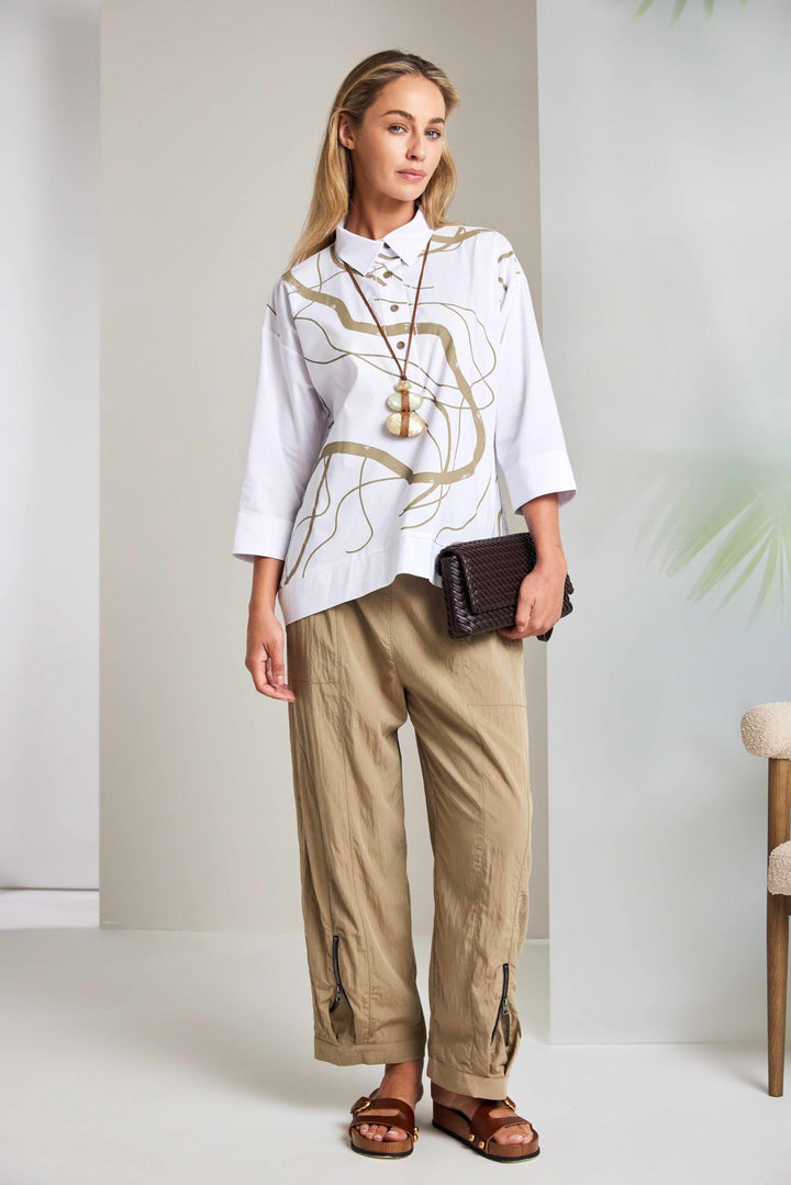 Naya NAS26222 75 Brown Wide Leg Zip Hem Trousers