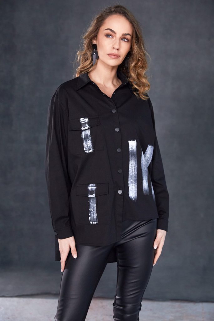 Naya NAW25183 Black Grey Paint Print Shirt 901