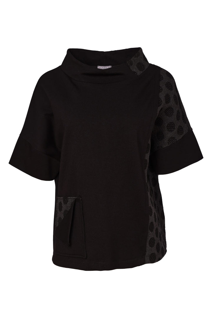 Naya Black/Grey High Neck Top With Jacquard Spot Panels And Pocket Detail NAW26271