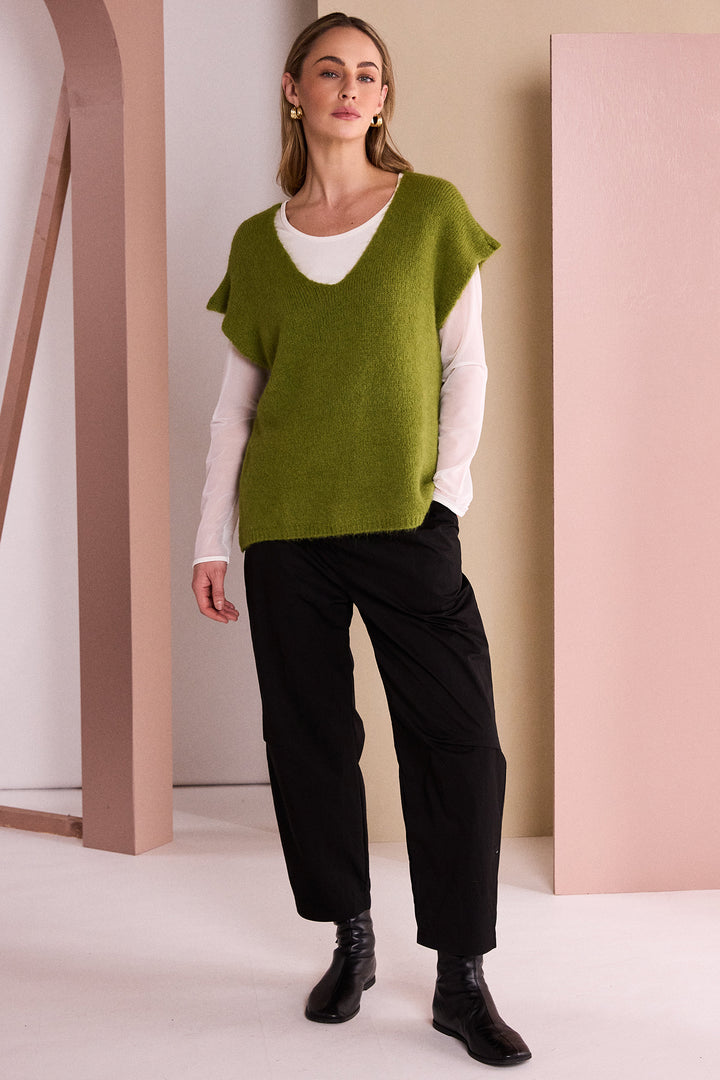 Naya Avocado Green Vee Neck Soft Knit With Extended Shoulder, back