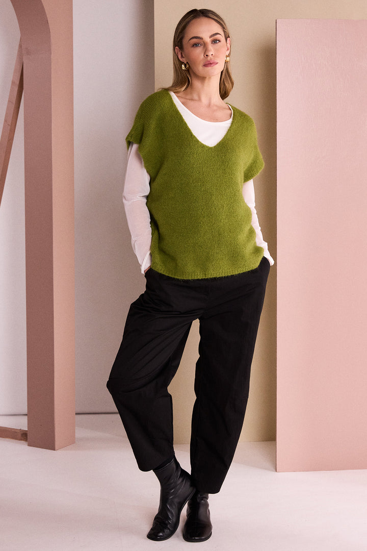 Naya Avocado Green Vee Neck Soft Knit With Extended Shoulder, detail