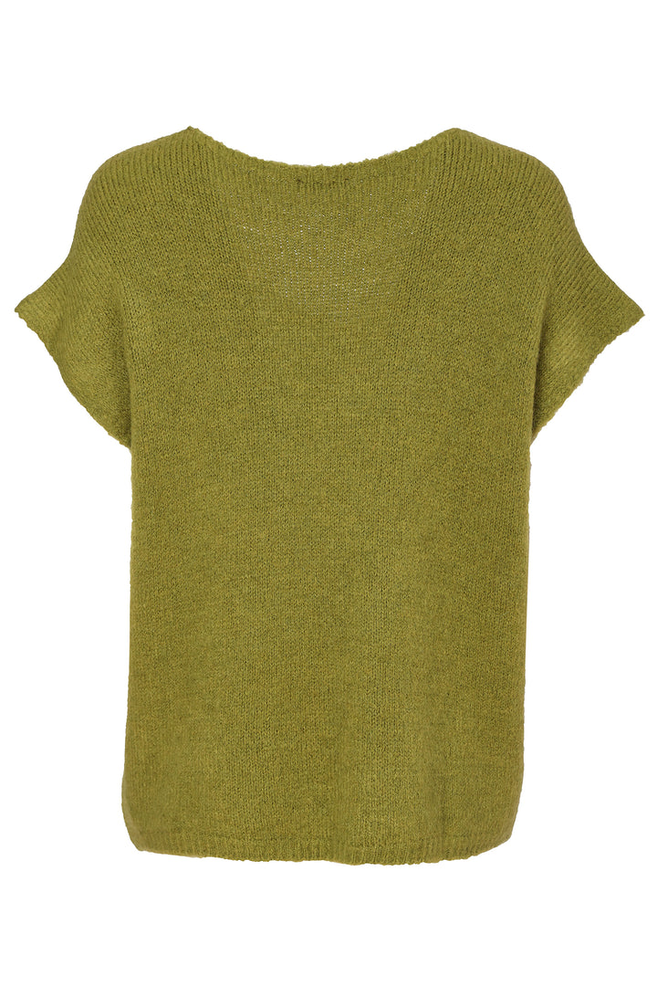 Naya Avocado Green Vee Neck Soft Knit With Extended Shoulder, flat lay
