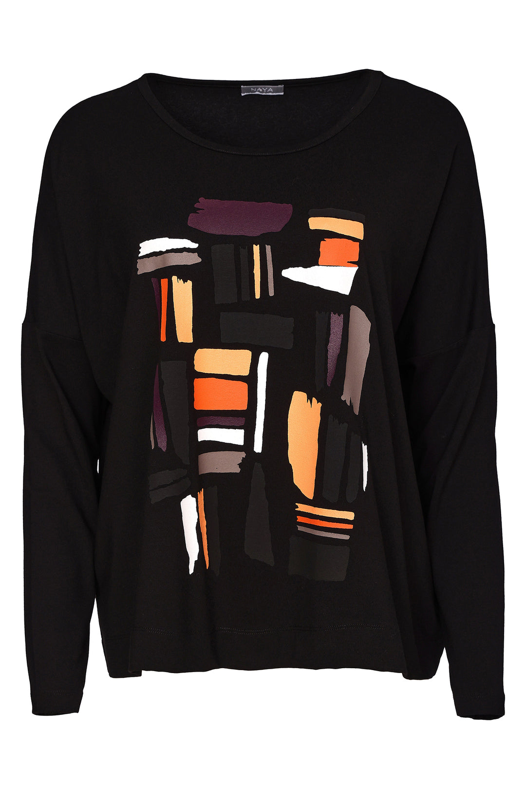 Naya Black Clove Orange Colour Block Placement Print Top, detail