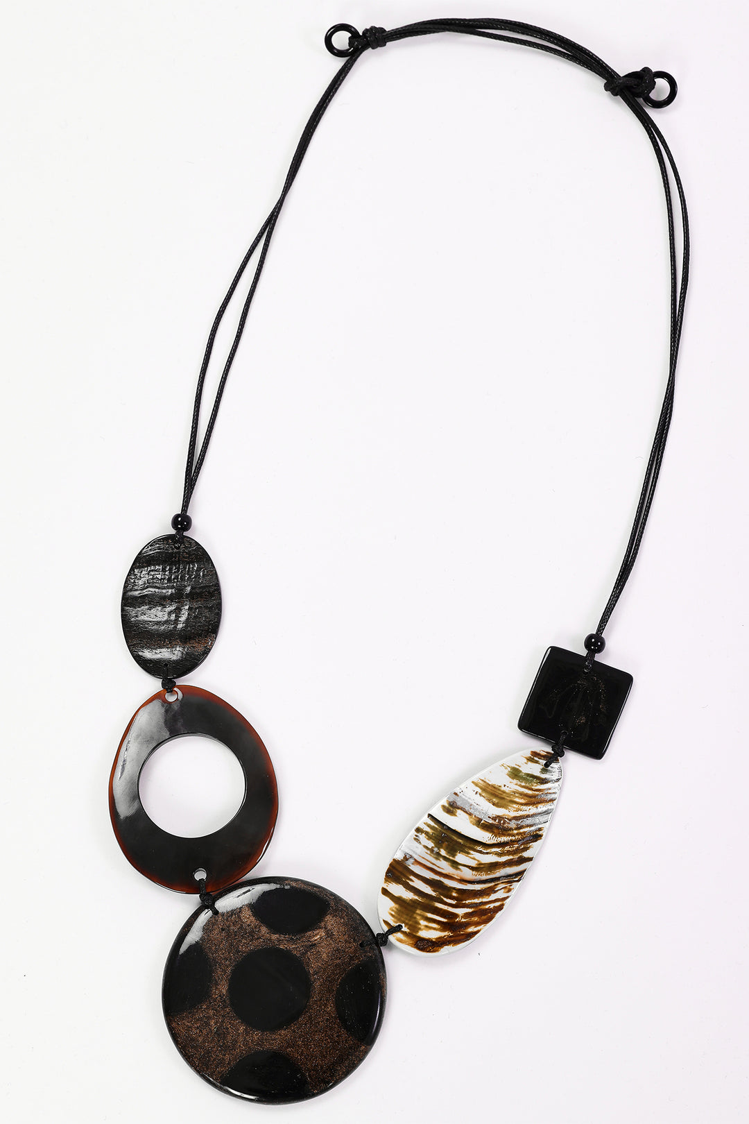 Naya Black/Sand Beige Spot Stone Necklace With Etched Stone, front