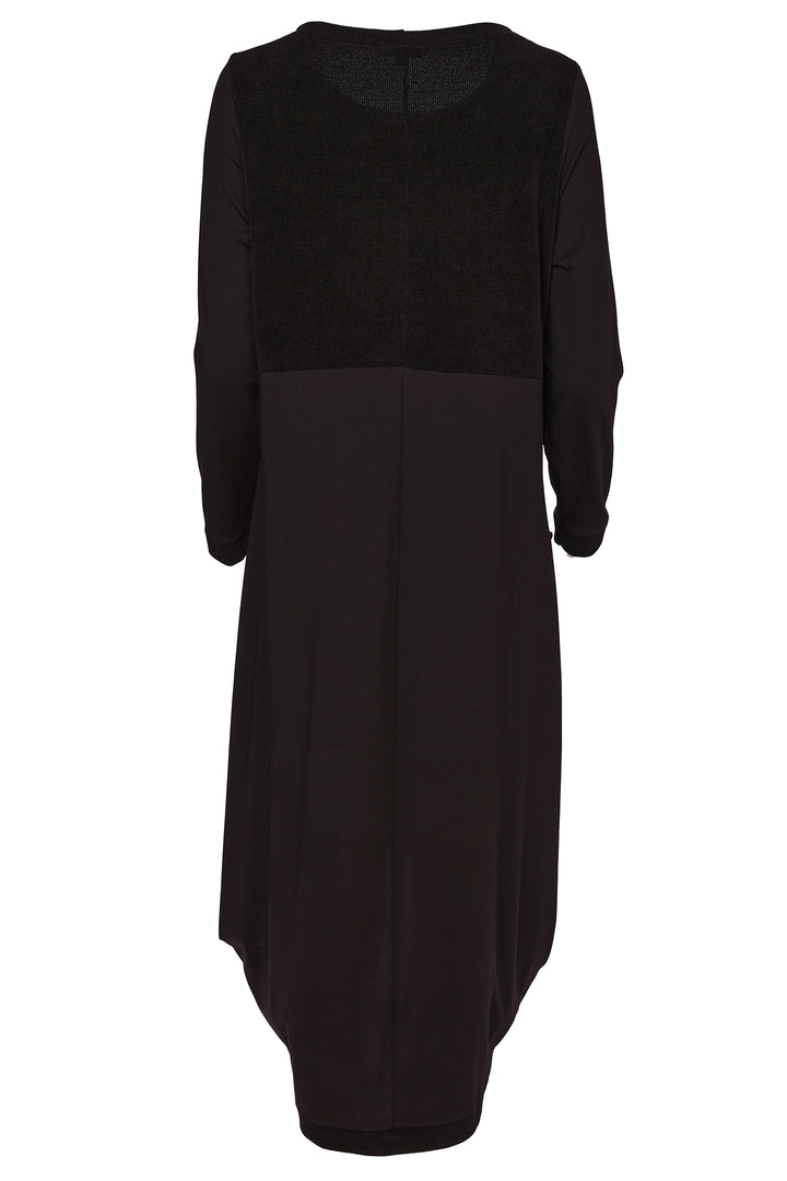 Naya Black/Black Scoop Hem Dress With Corded Top Panel, flat lay