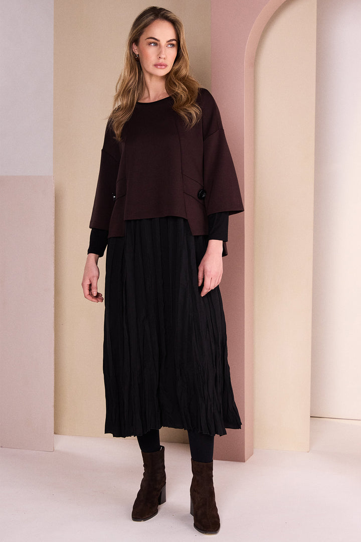 Naya Black/Choko Brown Two Piece Crushed Dress With Overtop, front