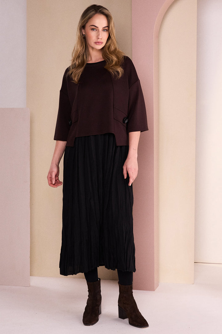 Naya Black/Choko Brown Two Piece Crushed Dress With Overtop, styled