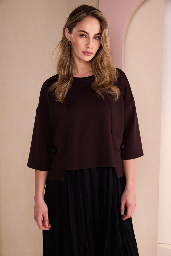 Naya Black/Choko Brown Two Piece Crushed Dress With Overtop, flat lay