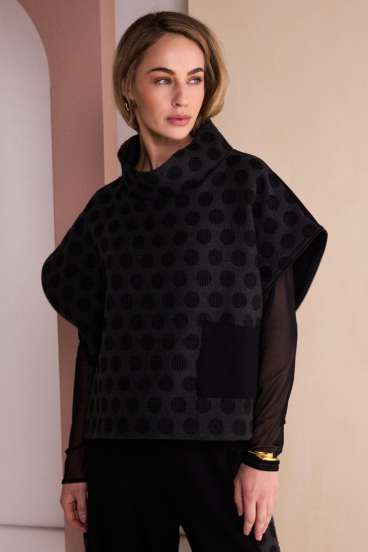 Naya Black/Grey Spot Jacquard Top With Pocket And Side Zip, front