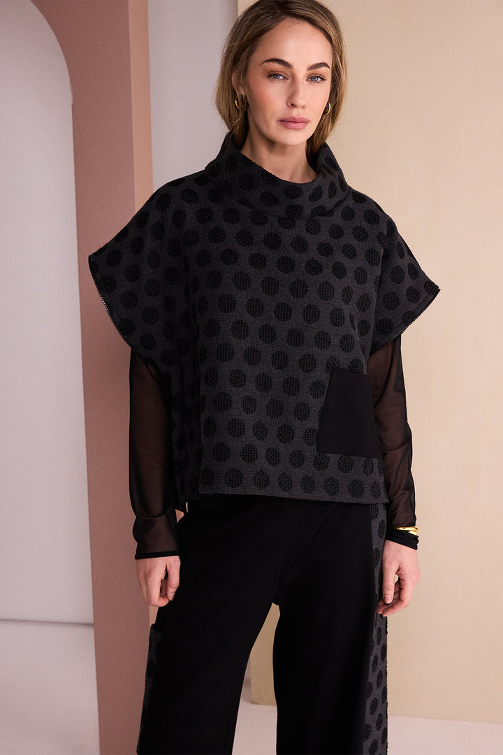 Naya Black/Grey Spot Jacquard Top With Pocket And Side Zip, back