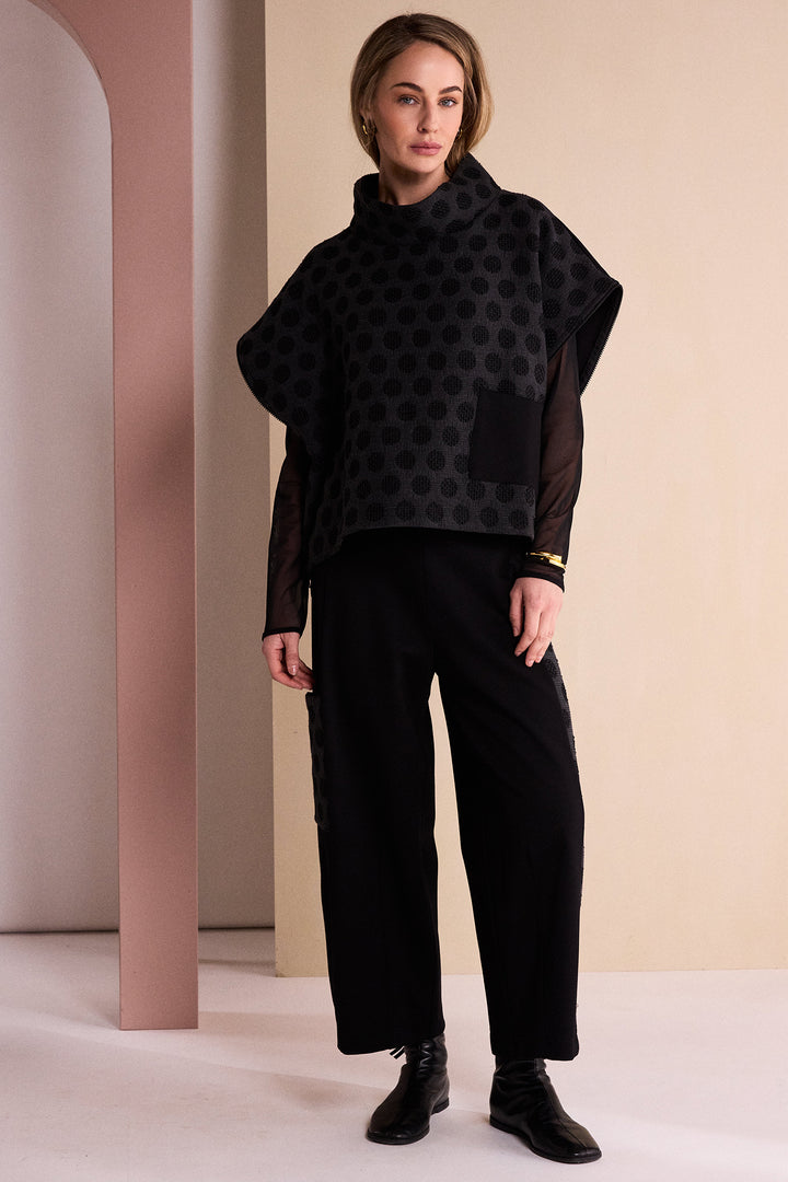 Naya Black/Grey Spot Jacquard Top With Pocket And Side Zip, detail