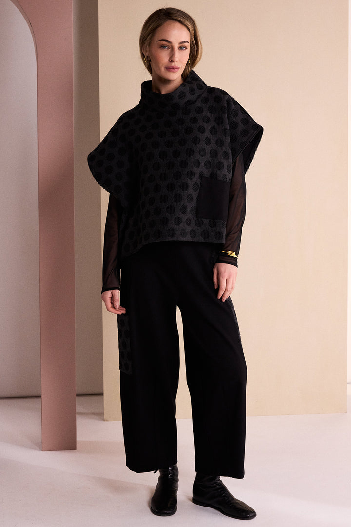 Naya Black/Grey Spot Jacquard Top With Pocket And Side Zip, detail