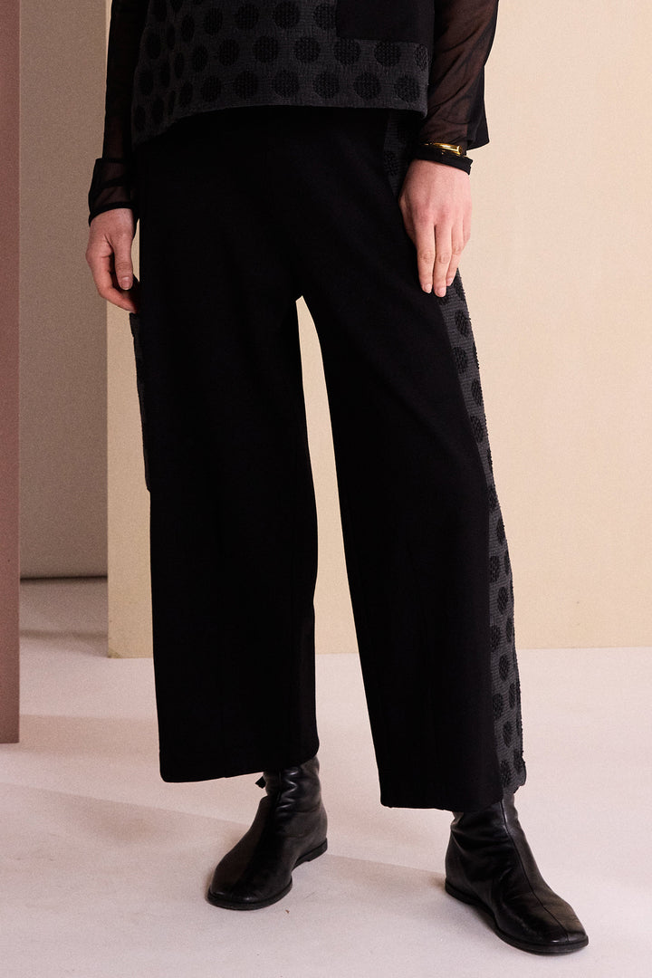Naya Black/Grey Wide Leg Trouser With Jacquard Spot Side Panel And Pocket, front