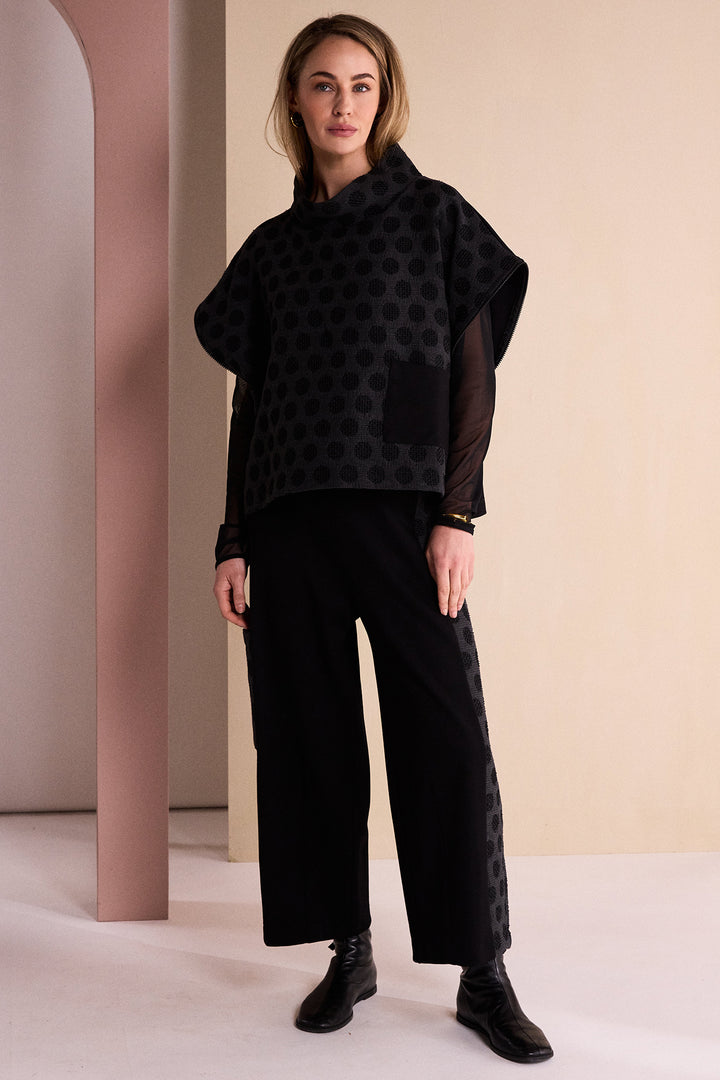 Naya Black/Grey Wide Leg Trouser With Jacquard Spot Side Panel And Pocket, back