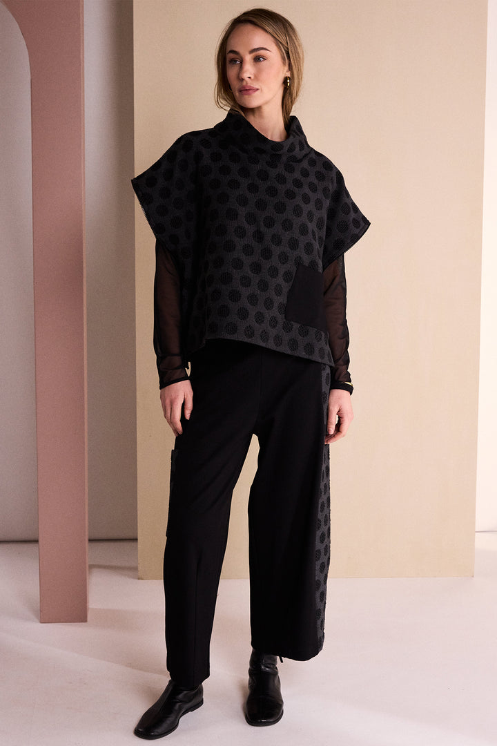 Naya Black/Grey Wide Leg Trouser With Jacquard Spot Side Panel And Pocket, detail