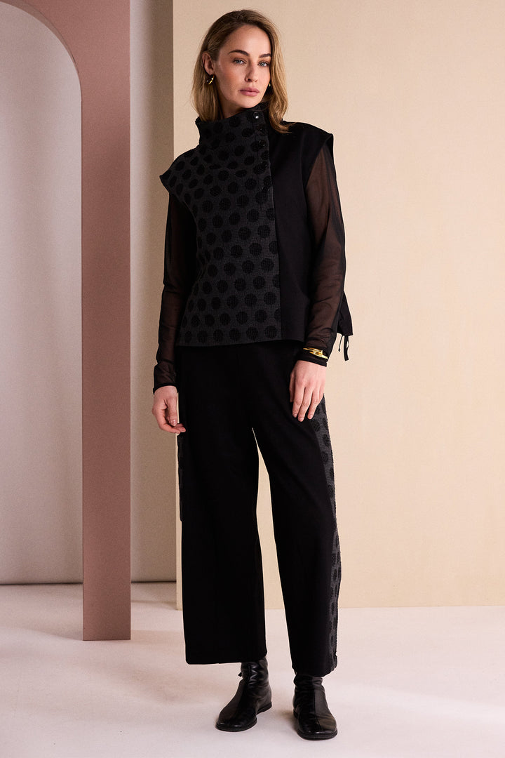 Naya Black/Grey Wide Leg Trouser With Jacquard Spot Side Panel And Pocket, styled