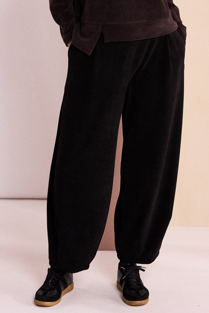 Naya Black Soft Cord Trouser With Binding Hemline, front