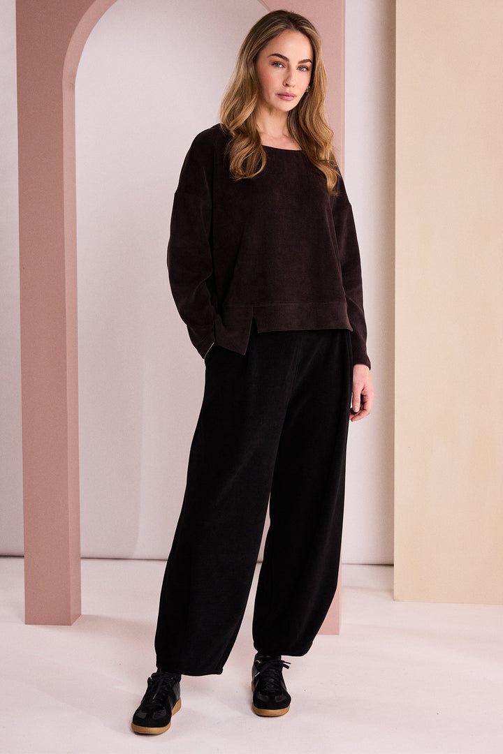 Naya Black Soft Cord Trouser With Binding Hemline, back