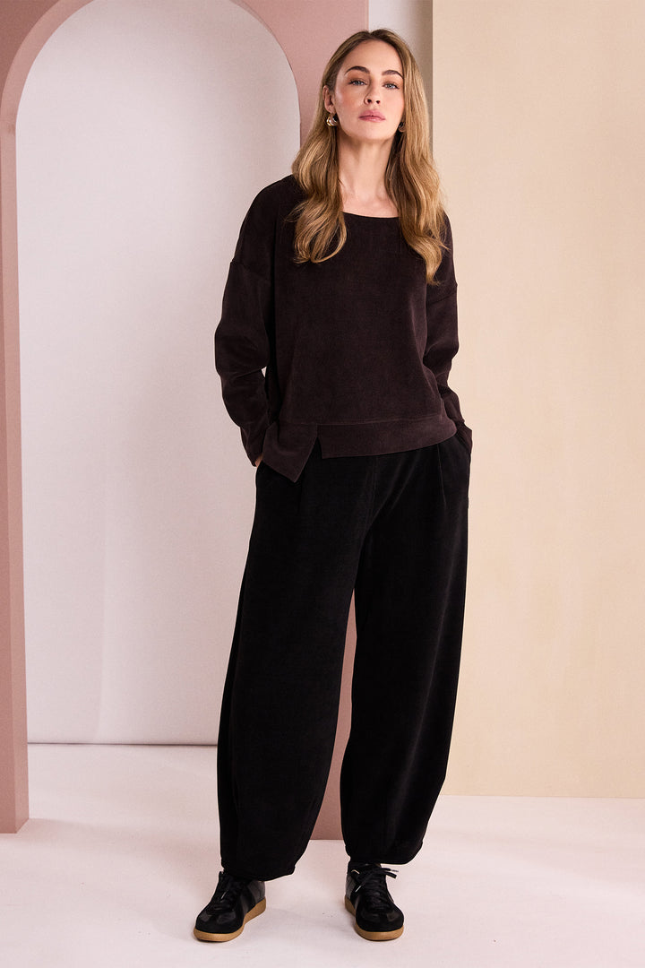 Naya Black Soft Cord Trouser With Binding Hemline, detail