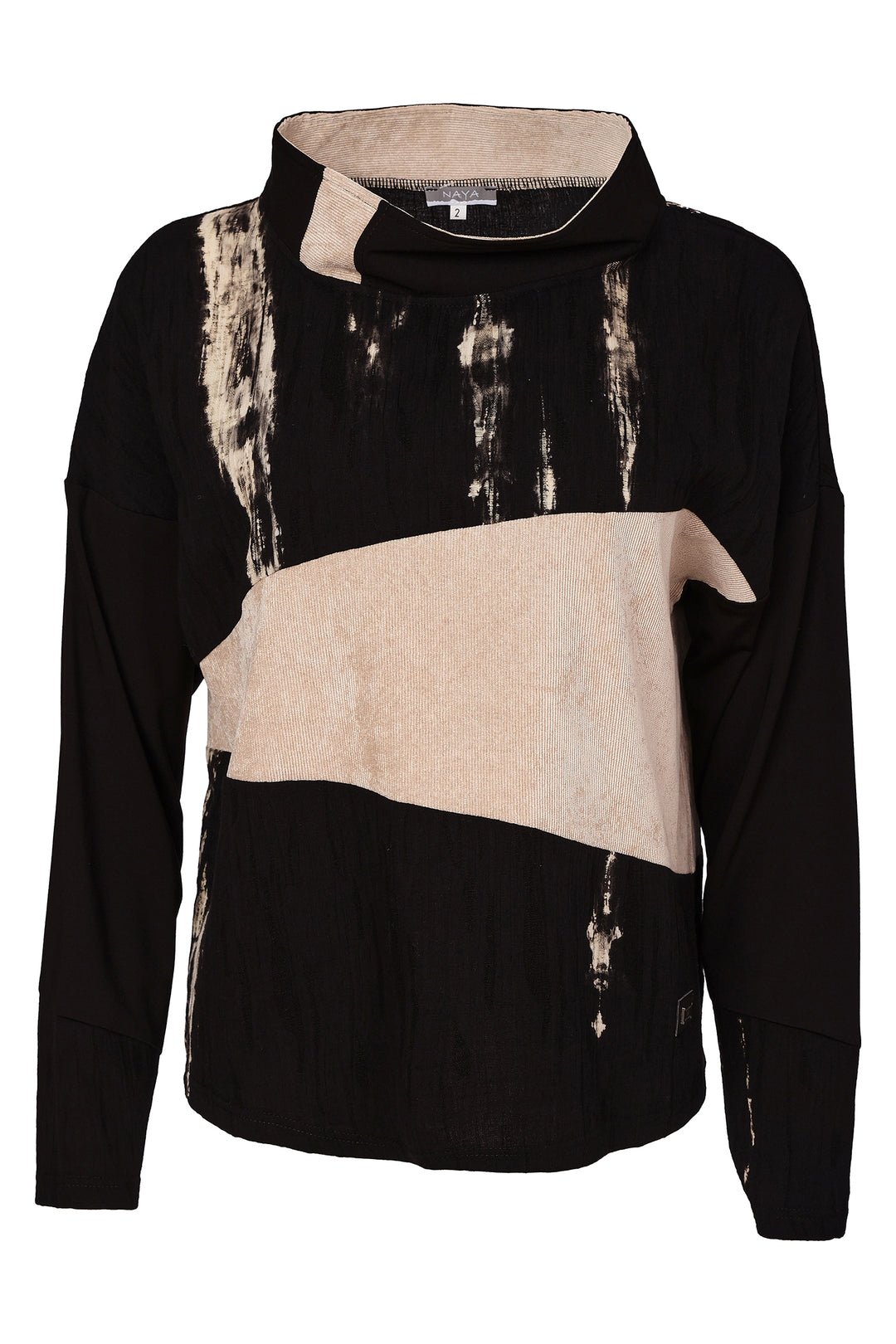 Naya Black Stone Beige High Neck Top With Corded Angle Section, detail