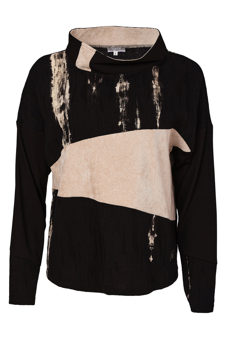 Naya Black Stone Beige High Neck Top With Corded Angle Section, detail
