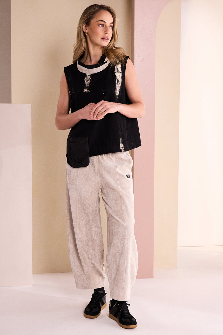 Naya Black Stone Beige Sleeveless Placement Print Top, detail