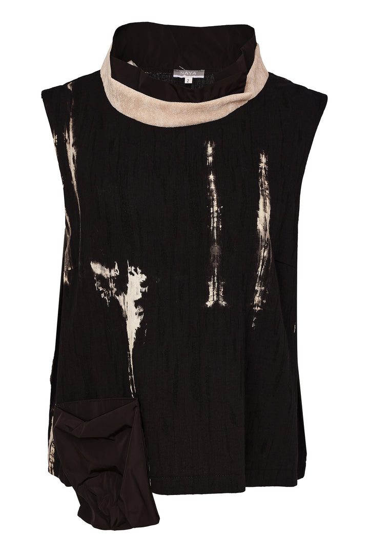 Naya Black Stone Beige Sleeveless Placement Print Top, detail