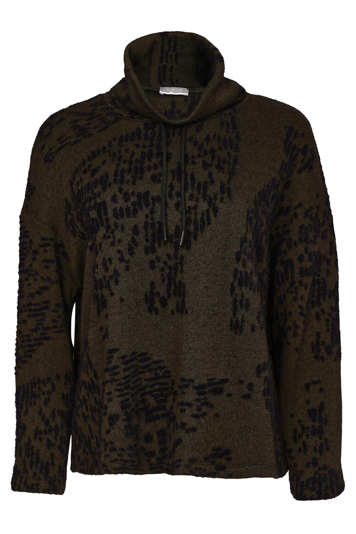 Naya Black/Thyme Green Flocked Placement Print High Neck Knit Top, styled 2