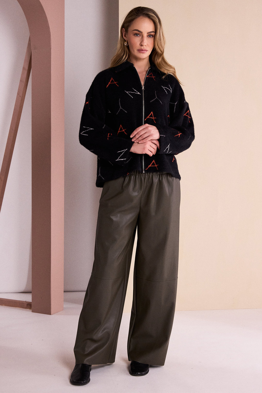 Naya Black Tigerlily Orange Knit Print Jacquard Jacket With Hood, detail