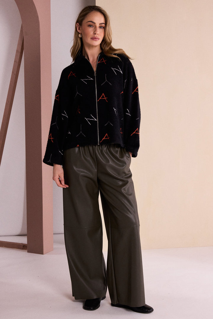 Naya Black Tigerlily Orange Knit Print Jacquard Jacket With Hood, styled