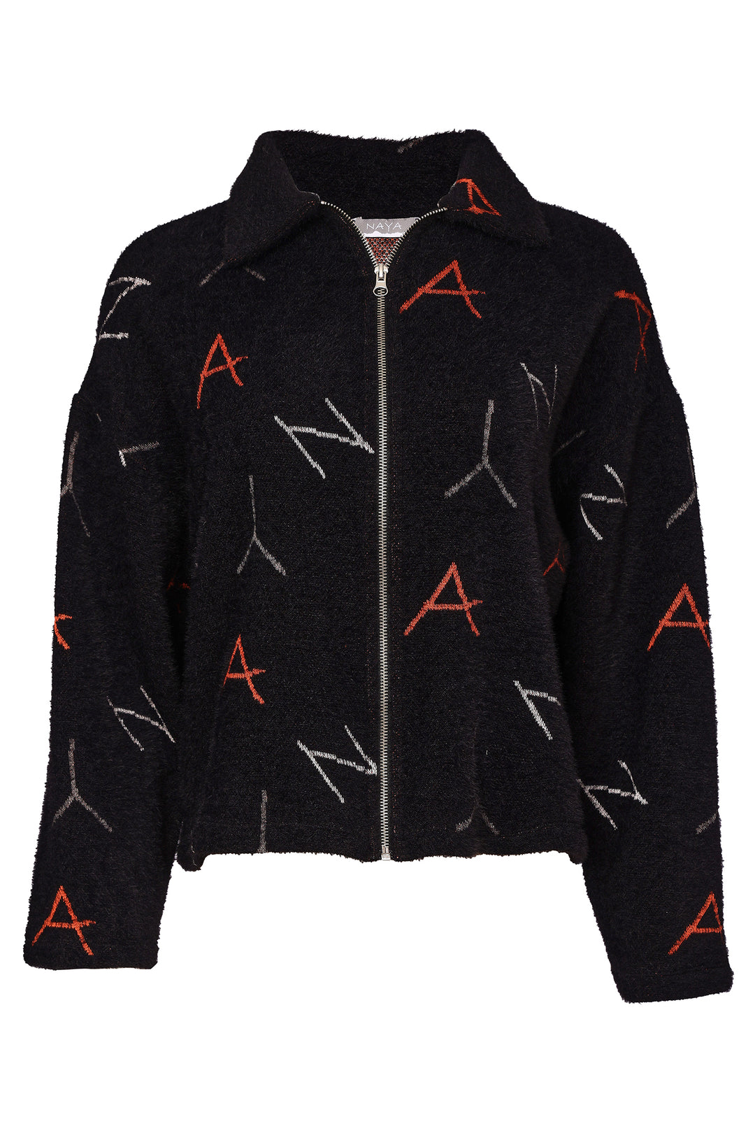 Naya Black Tigerlily Orange Knit Print Jacquard Jacket With Hood, detail
