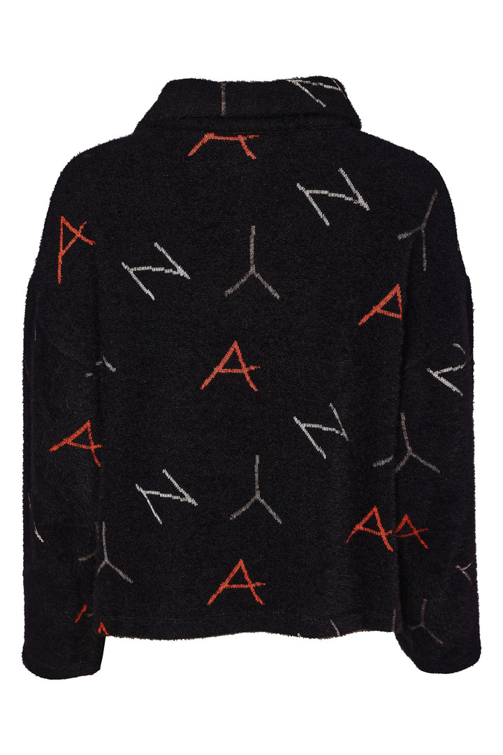Naya Black Tigerlily Orange Knit Print Jacquard Jacket With Hood, flat lay