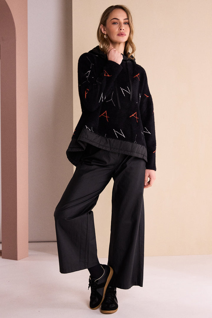 Naya Black Tigerlily Orange Print Jacquard Top With Contrast Hood, detail