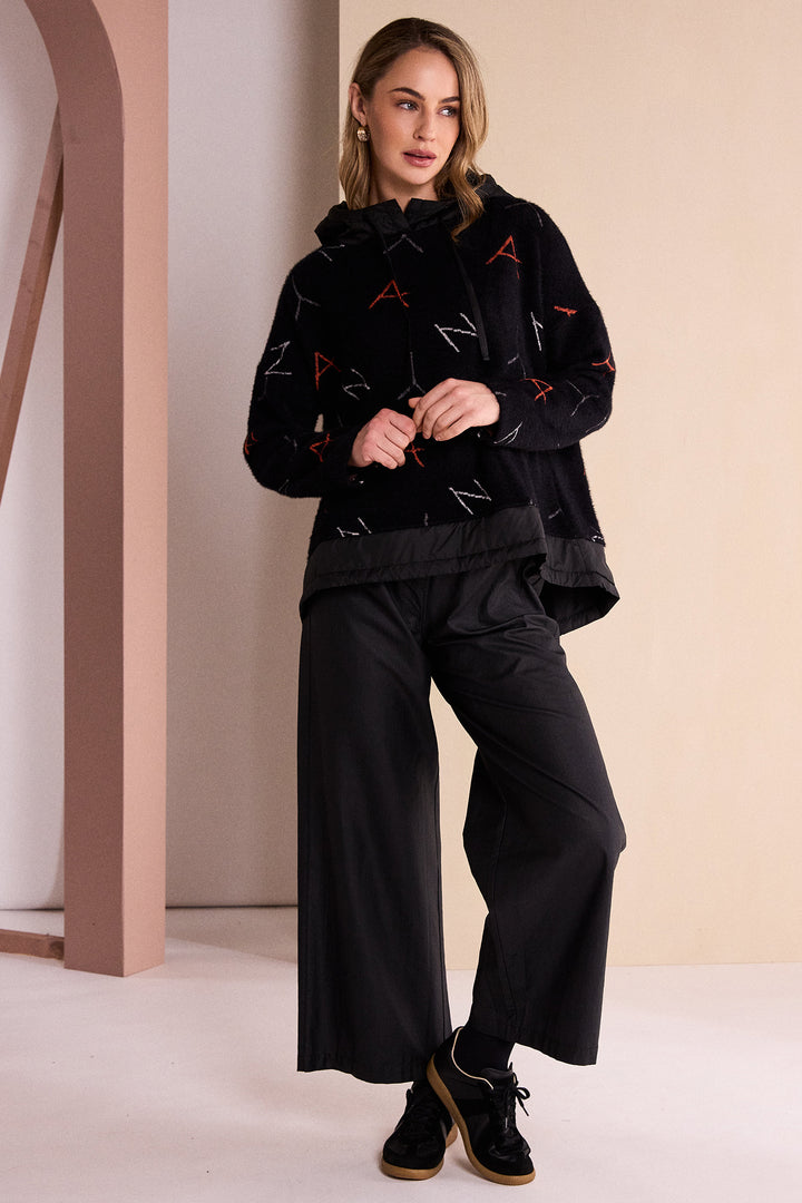 Naya Black Tigerlily Orange Print Jacquard Top With Contrast Hood, styled