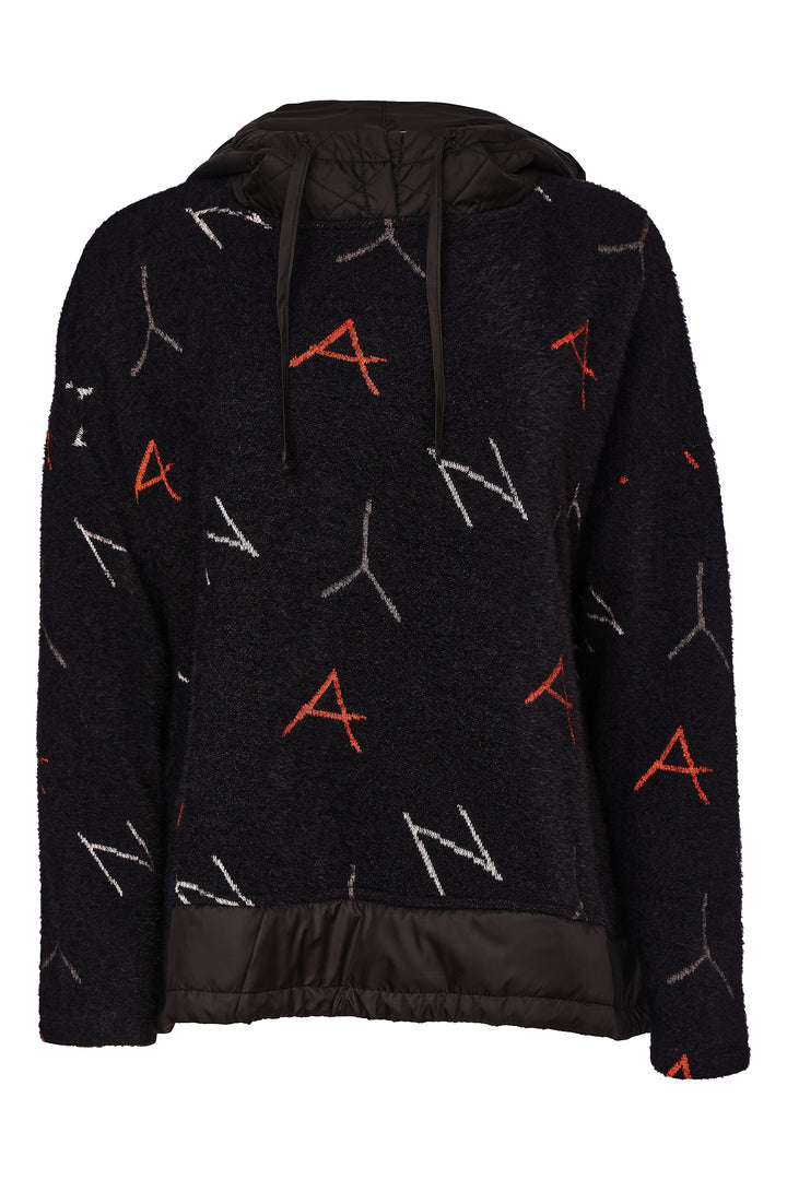 Naya Black Tigerlily Orange Print Jacquard Top With Contrast Hood, detail