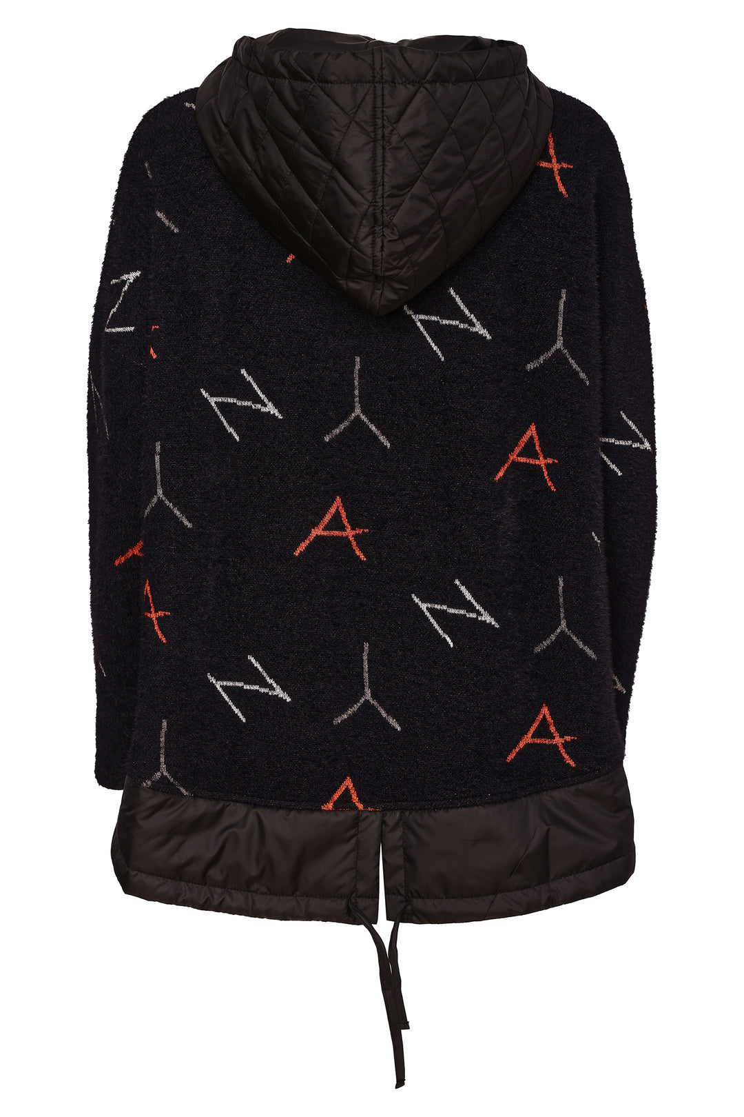 Naya Black Tigerlily Orange Print Jacquard Top With Contrast Hood, flat lay