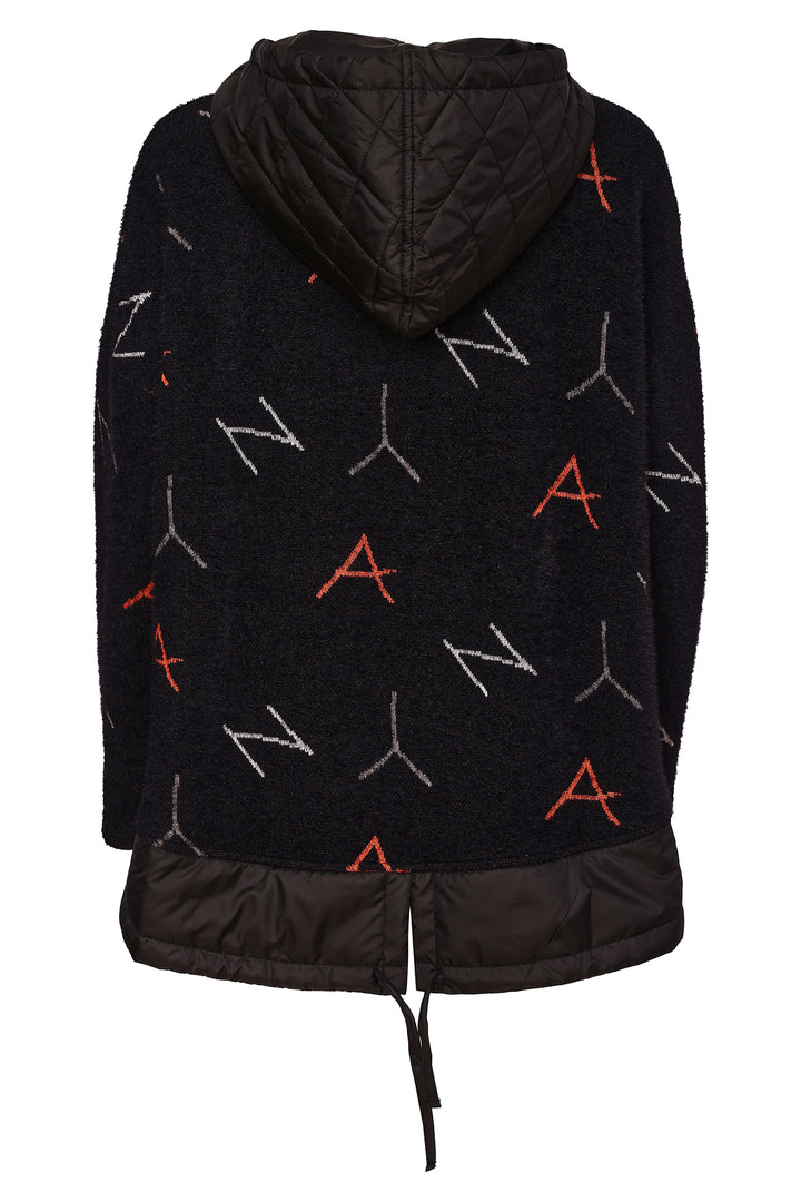 Naya Black Tigerlily Orange Print Jacquard Top With Contrast Hood, flat lay