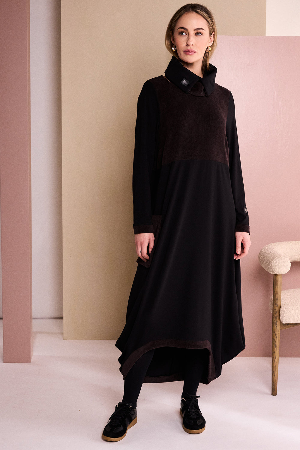 Naya Choko Brown/Black Scoop Hem Dress, back