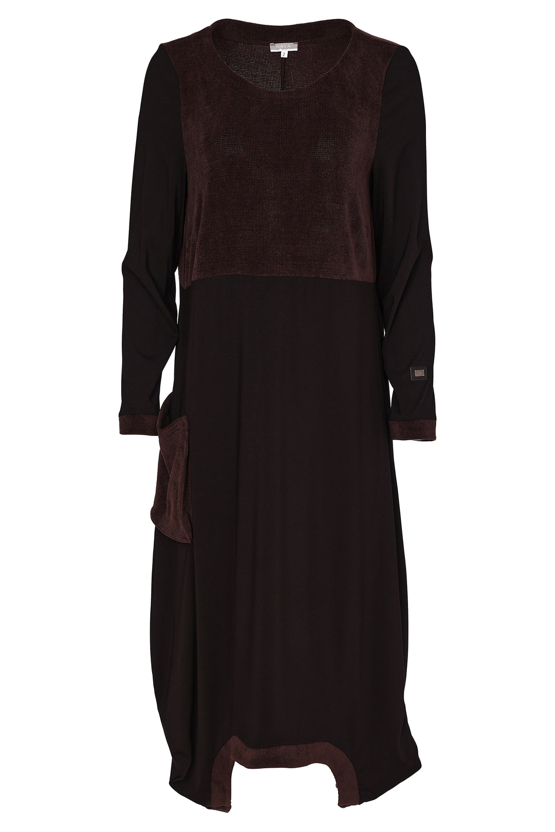 Naya Choko Brown/Black Scoop Hem Dress, detail