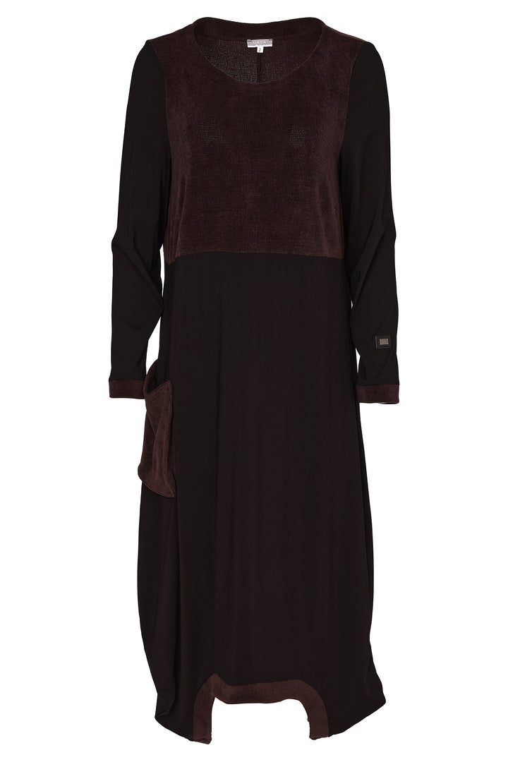 Naya Choko Brown/Black Scoop Hem Dress, detail