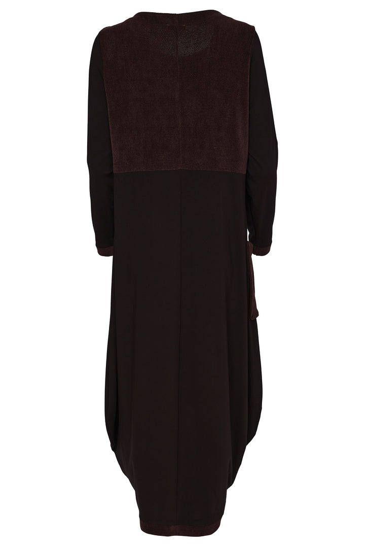 Naya Choko Brown/Black Scoop Hem Dress, styled