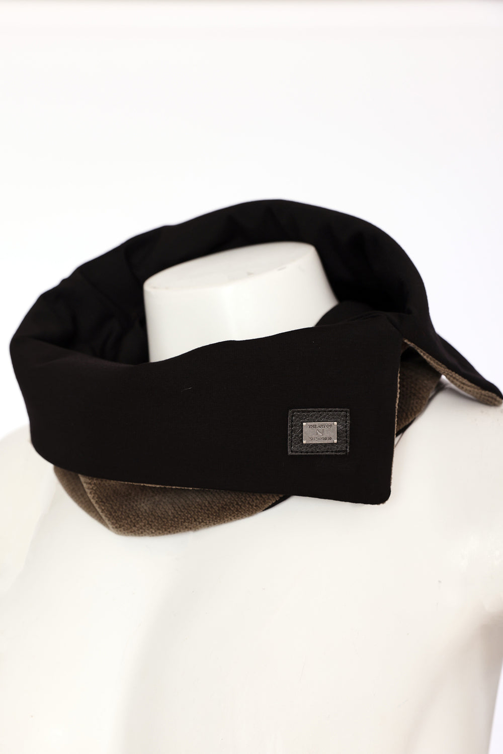 Naya Choko Brown/Black Two Tone Neck Scarf, styled