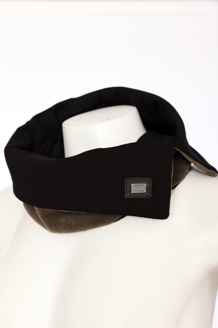 Naya Choko Brown/Black Two Tone Neck Scarf, styled