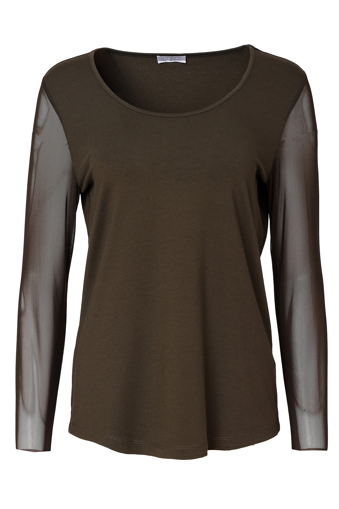 Naya Choko Brown Jersey Round Neck Top, front