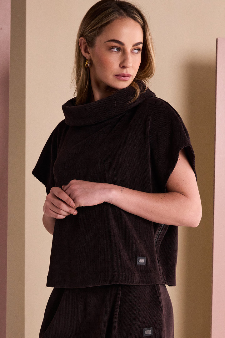 Naya Choko Brown Ribbed Round Neck Top, back