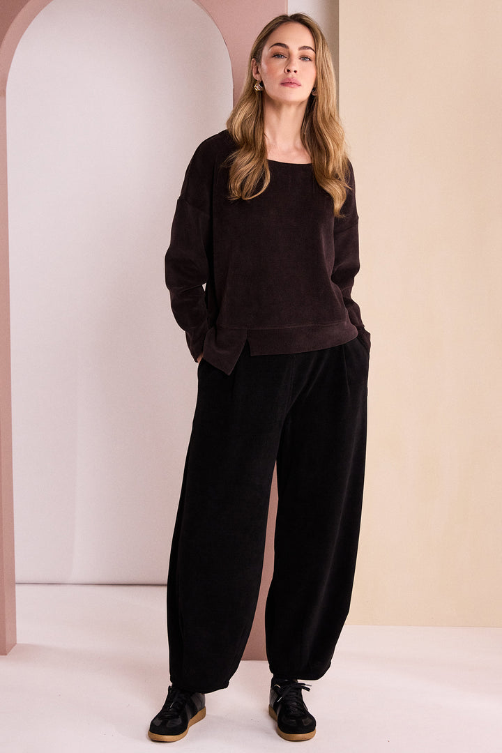 Naya Choko Brown Ribbed Round Neck Top, styled