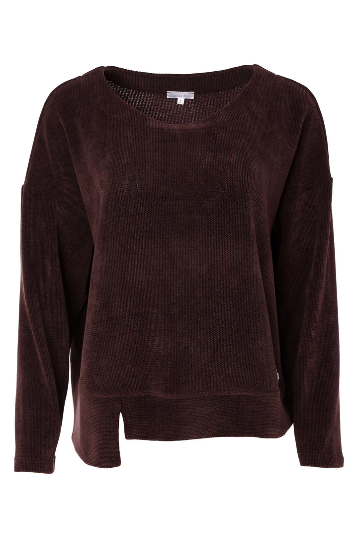 Naya Choko Brown Ribbed Round Neck Top, flat lay