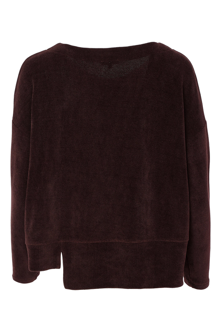 Naya Choko Brown Ribbed Round Neck Top, flat lay