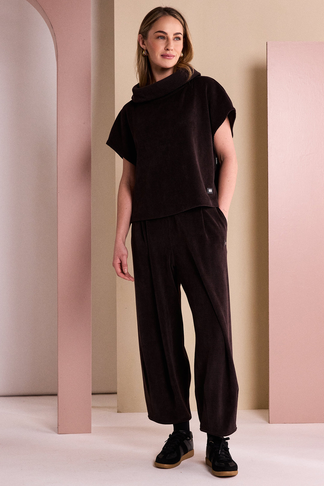 Naya Choko Brown Soft Cord Trouser, styled