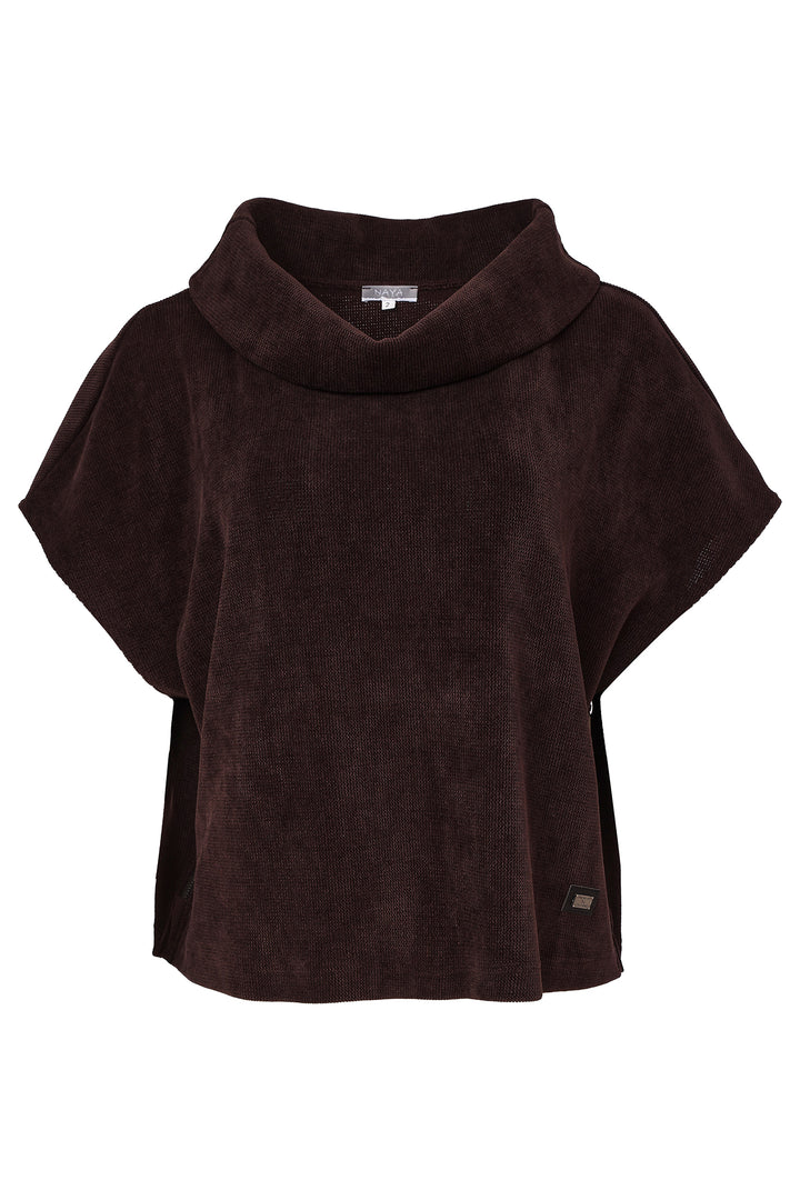 Naya Choko Brown Soft Ribbed Cowl Neck Top, front